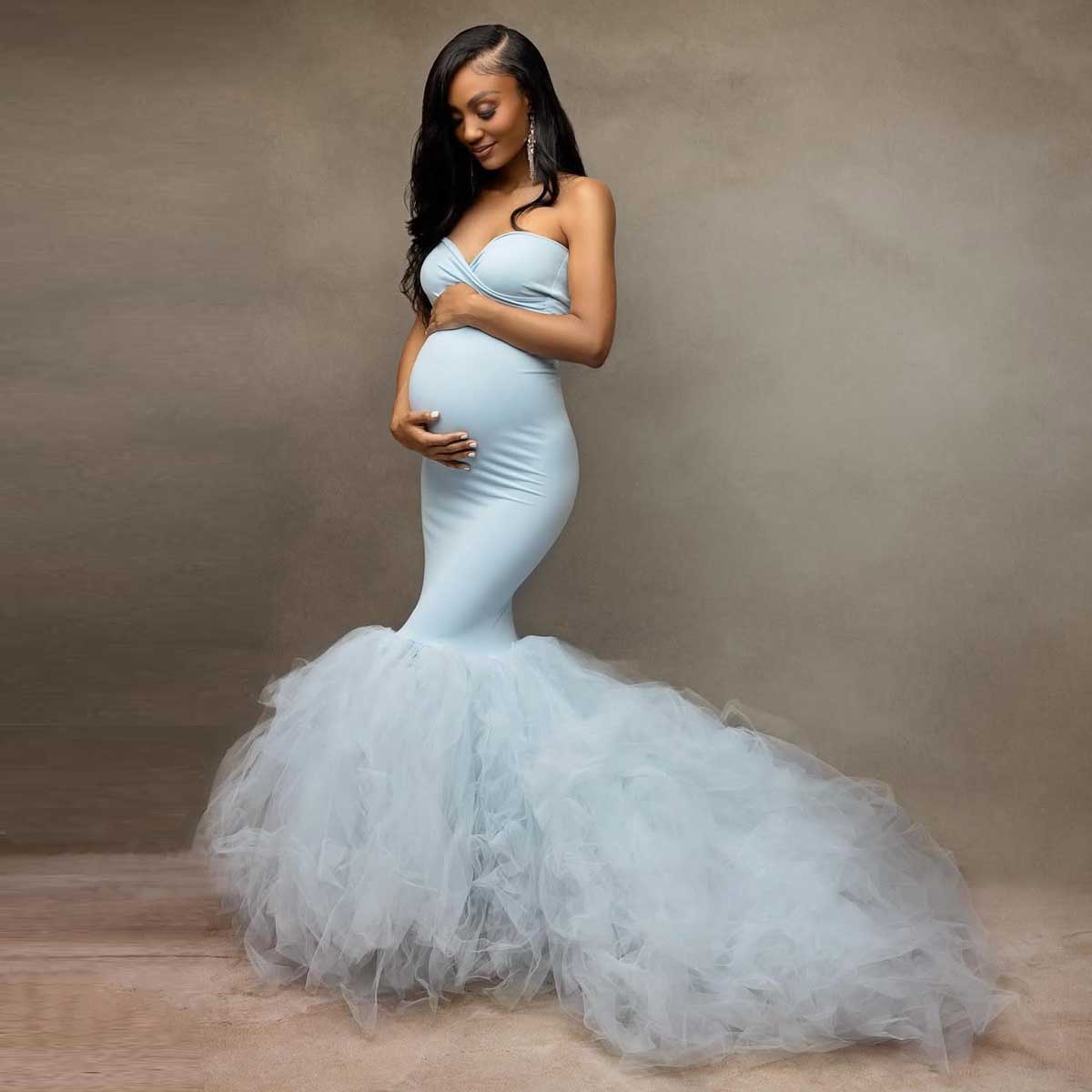 Photography Natural Lighting - Romantic Light Blue Mermaid Maternity Dress